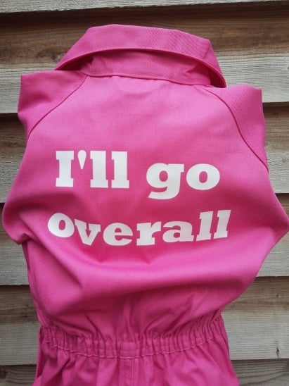 Roze Kinderoveralls met geborduurde naam + print
