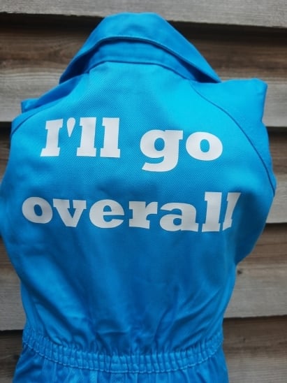 Blauwe Kinderoveralls met geborduurde naam + print