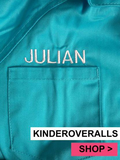 Blauwe Kinderoveralls met geborduurde naam + print