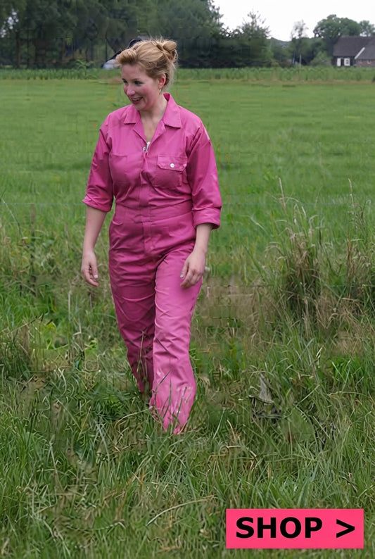 Roze Overalls met geborduurde naam + print volwassenen