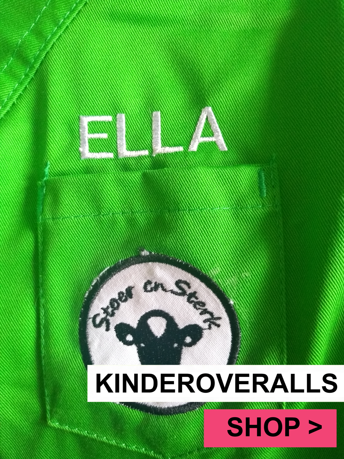 Groene Kinderoveralls met geborduurde naam + print