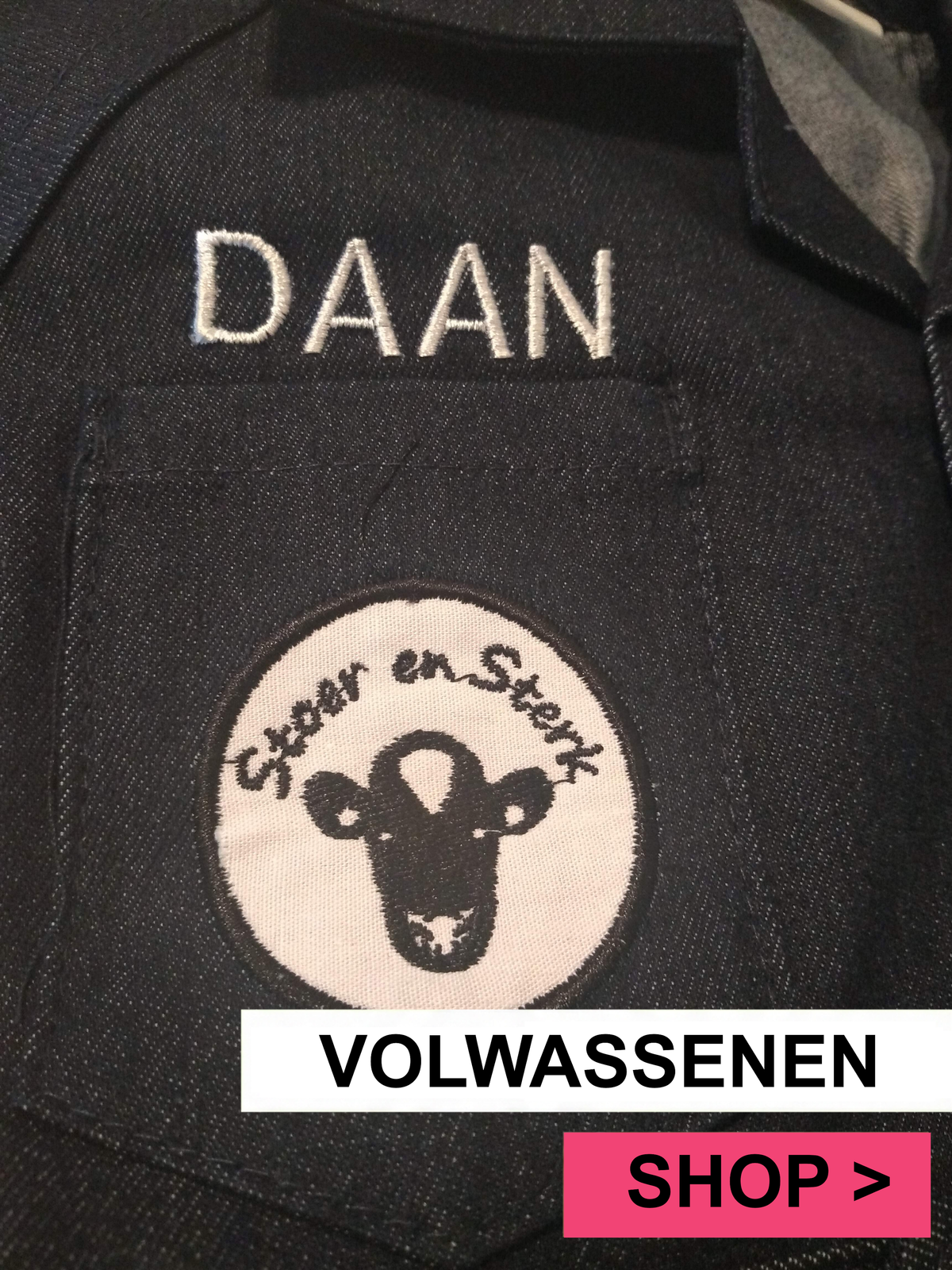 Jeansoverall met geborduurde naam volwassenen