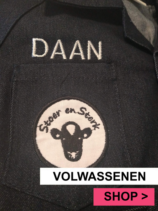 Jeansoverall met geborduurde naam + print volwassenen