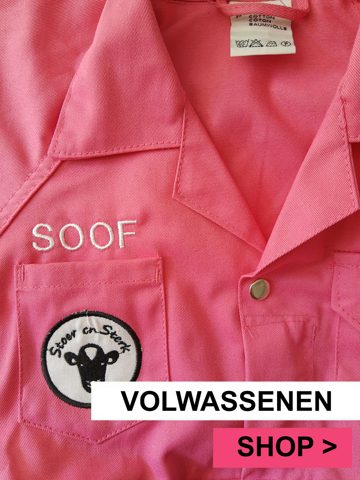 Roze Overalls met geborduurde naam + print volwassenen