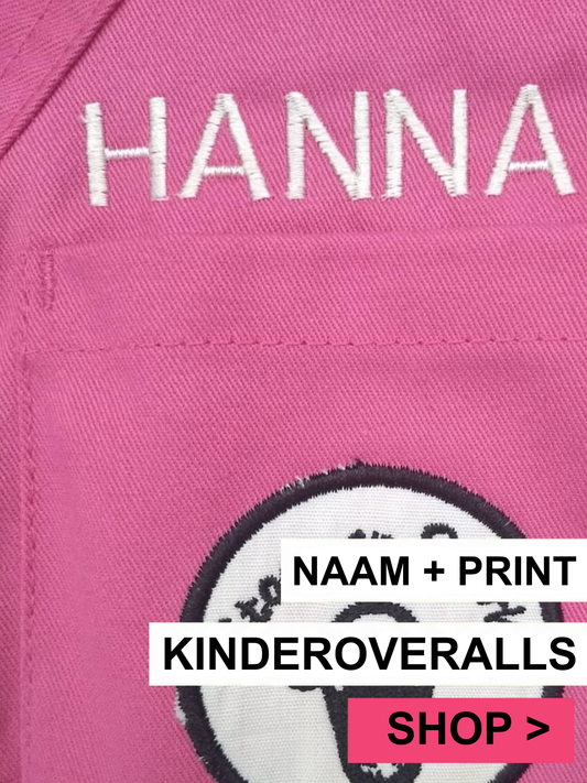 Roze Kinderoveralls met geborduurde naam + print