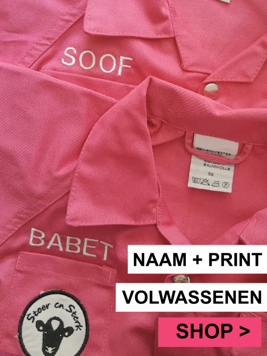 Roze Overalls met geborduurde naam + print volwassenen